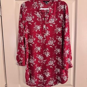 Ann Taylor Floral Split-Neck Tunic Top - Red & White